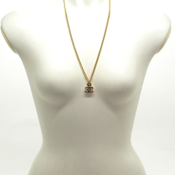 Chanel EUC 2024 Spring long gold necklace w/ blue CC - comes with box, etc. - Picture 2 of 6